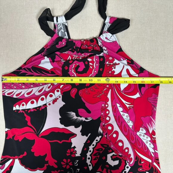 Tahari Y2K Sleeveless Halter Blouse Top Womens S Abstract Floral Print Black Red - Picture 6 of 9